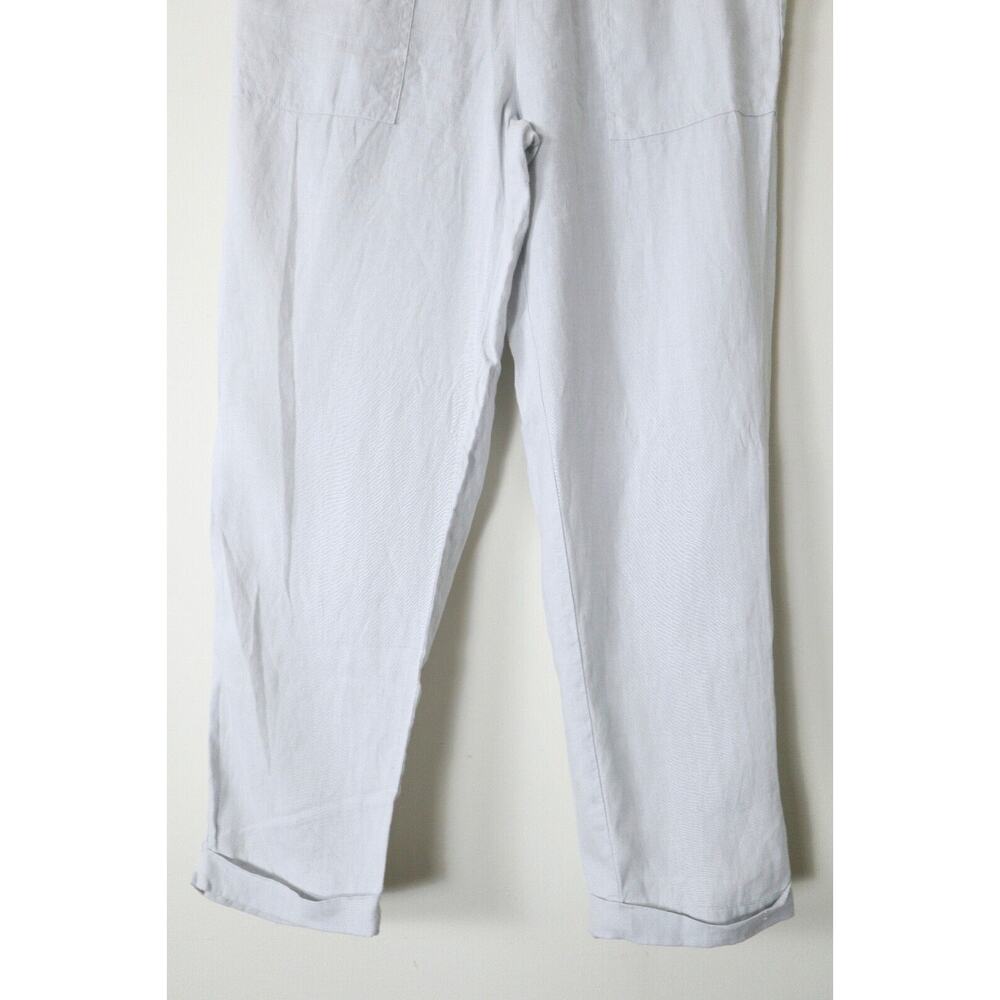Pure Navy Brand Size M Woven Linen Pants Pull On Slim Leg Drawstring Light Gray - Picture 3 of 11